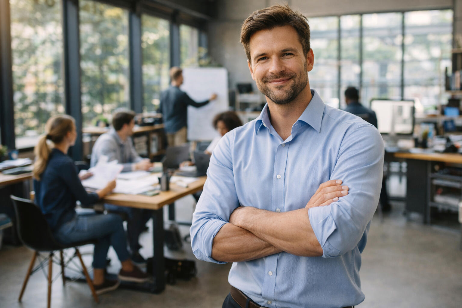 Unternehmensversicherung Unternehmer im Büro